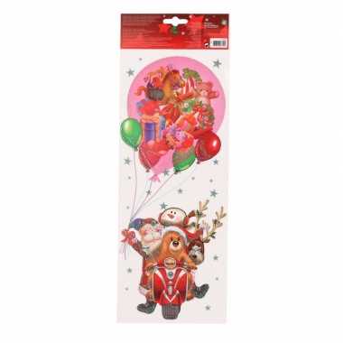Kerst decoratie kerst raamsticker kerstman op scooter 42 cm
