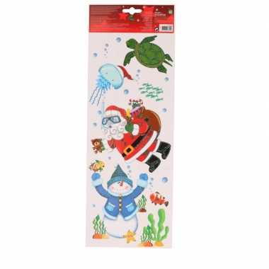Kerst decoratie kerst raamstickers snorkelende kerstman 42 cm
