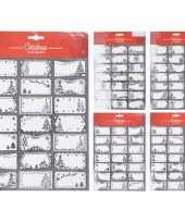 63x kerst cadeau naamstickers etiketten zilver
